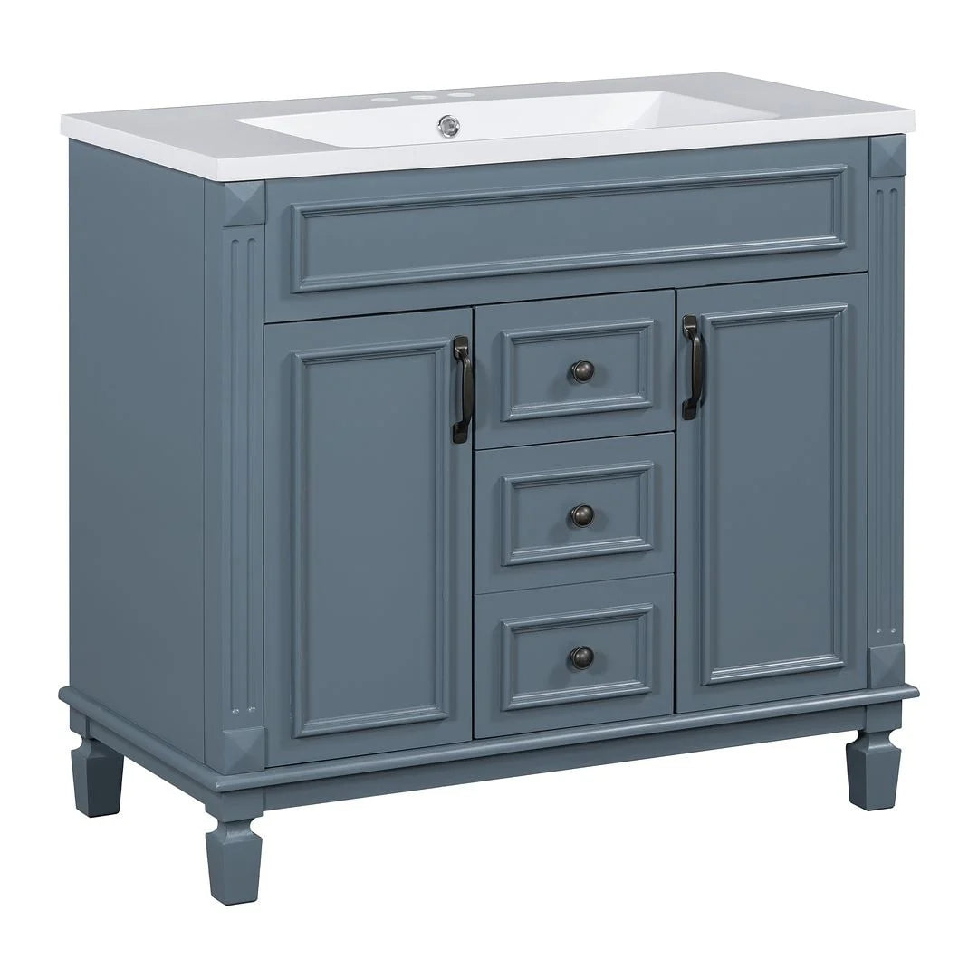 Moderner 36'' Badschrank mit Aufsatzwaschbecken und Spiegelschrank, 2 Türen und 2 Schubladen