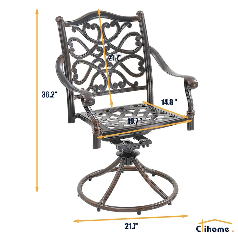 5-teiliges Terrassen-Essgruppe aus Aluminiumguss mit 4 Drehstühlen