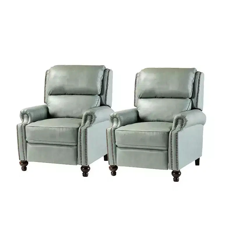 2er-Set Elisabete Modern Wingback Echtleder-Liegesessel mit Vintage-Nagelkopfleiste für Wohn- und Schlafzimmer | ART OF LIVING DESIGNS