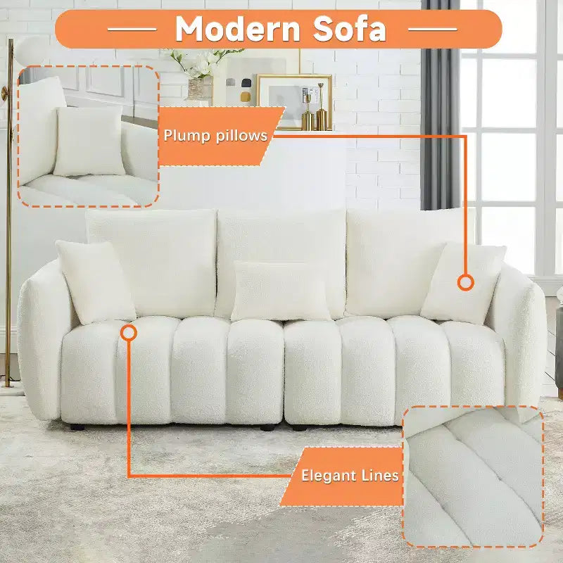 GDFStudio Alanna 79,5 Modernes 3-Sitzer-Sofa mit Teddyfell-Bezug und Kissen