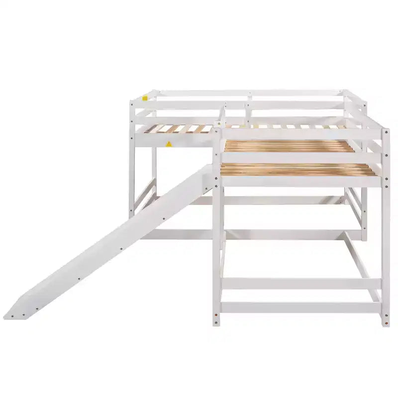 L-förmiges Etagenbett für 4 Kinder, Vierfach-Etagenbett mit Rutsche, Voll- und Twin-Holzrahmen für Schlafzimmer/Wohnheim