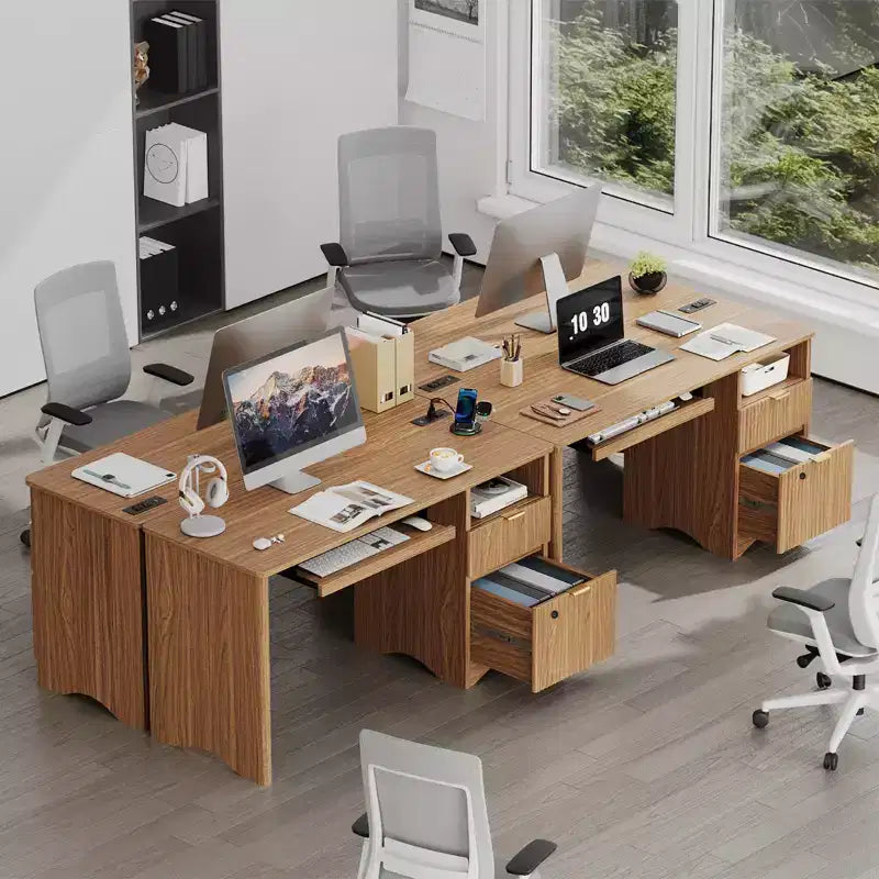 Bestier 55 Smart Computertisch, Eiche Schreibtisch mit Aktenschubladen und Steckdose, Chefschreibtisch mit offenem Stauraum und Tastaturauszug