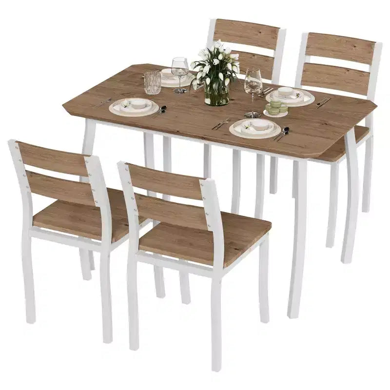 5-teiliges Küchenstuhl- und Tischset mit Metallrahmen und abgeschrägtem Design
