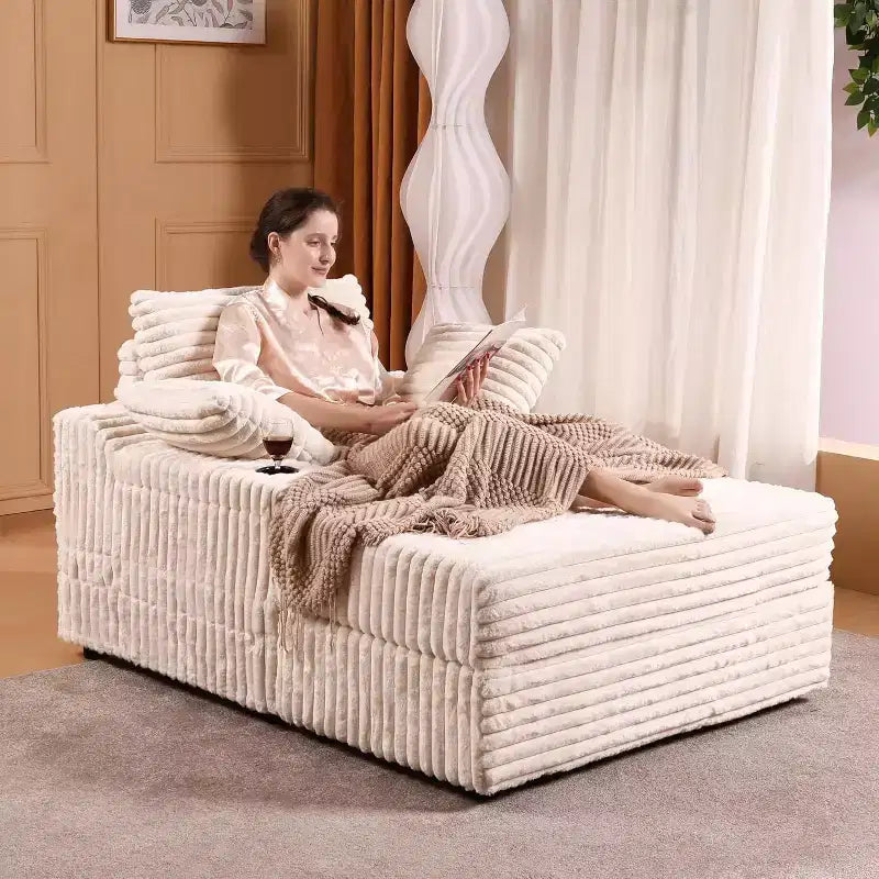 Übergroßer Chaise Lounge Sessel für den Innenbereich mit Aufbewahrungs-Ottomane, gepolstertes Cord-Schlafsofa Cloud Couch mit 3 Kissen, Einzel-Schlafsofa-Sessel