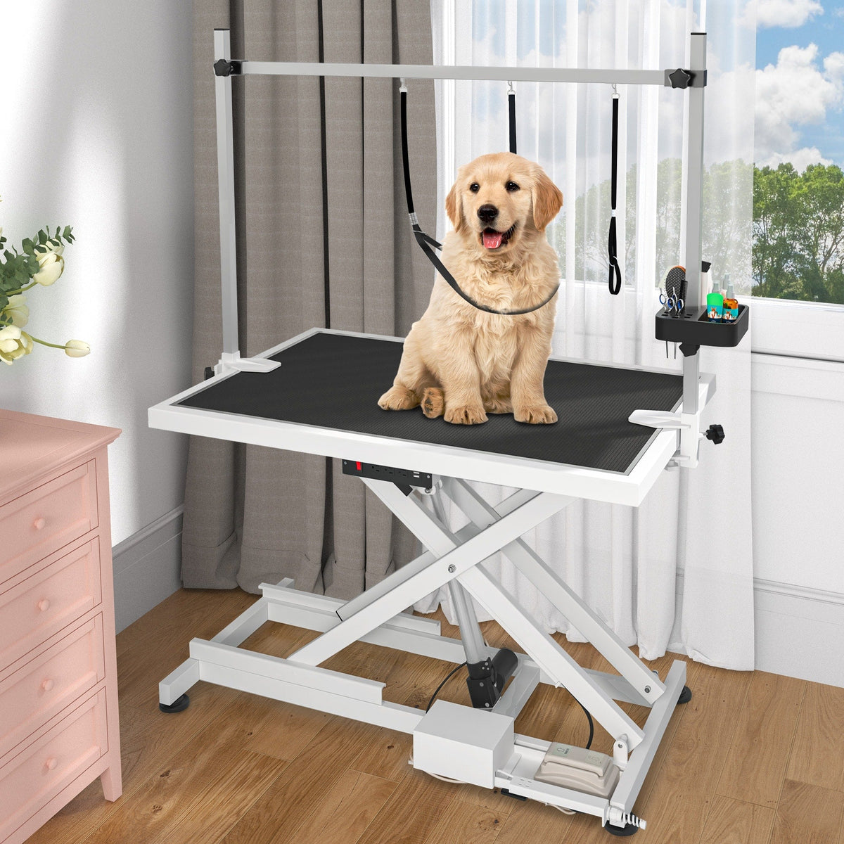Professioneller elektrischer Hundepflegetisch für große Hunde, Hochleistungs-Haustierpflegetisch mit Hundefrisierarm aus Aluminium – 127 cm B