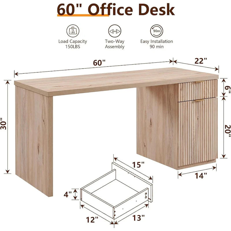 60 Moderne Chefzimmer-Schreibtisch, Holz Home Office Schreibtisch, Geriffelter Computertisch