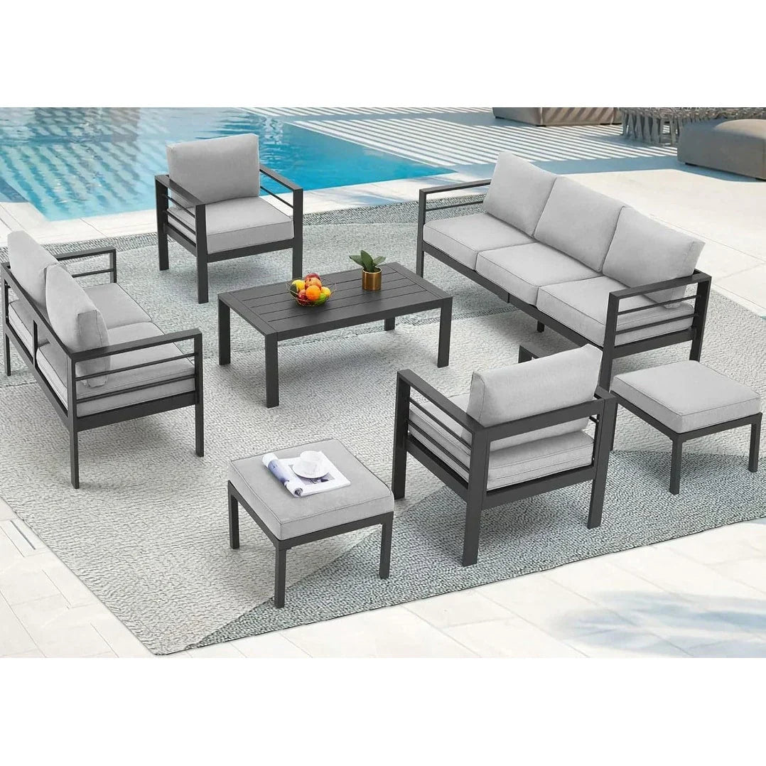 AECOJOY 7-teiliges Aluminium-Terrassenmöbel-Set Outdoor-Gesprächsgarnitur