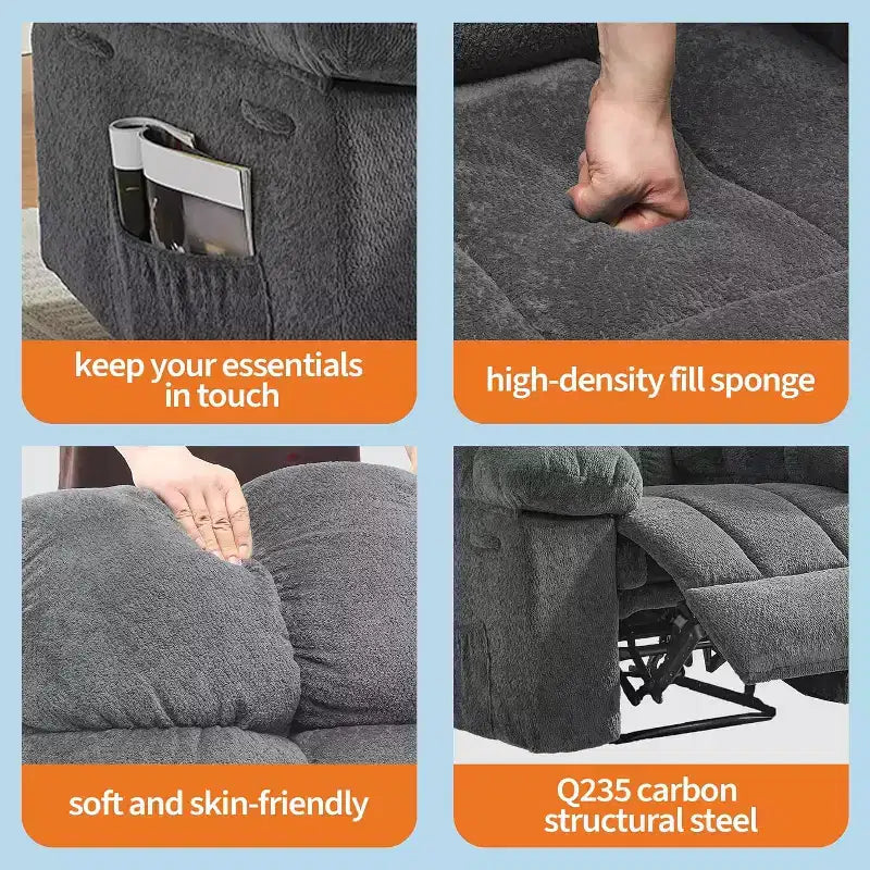 Manueller Relaxsessel, ergonomischer, atmungsaktiver Stoff-Relaxliege mit Seitentaschen, Einzelsessel, geeignet für Wohnzimmer Schlafzimmer