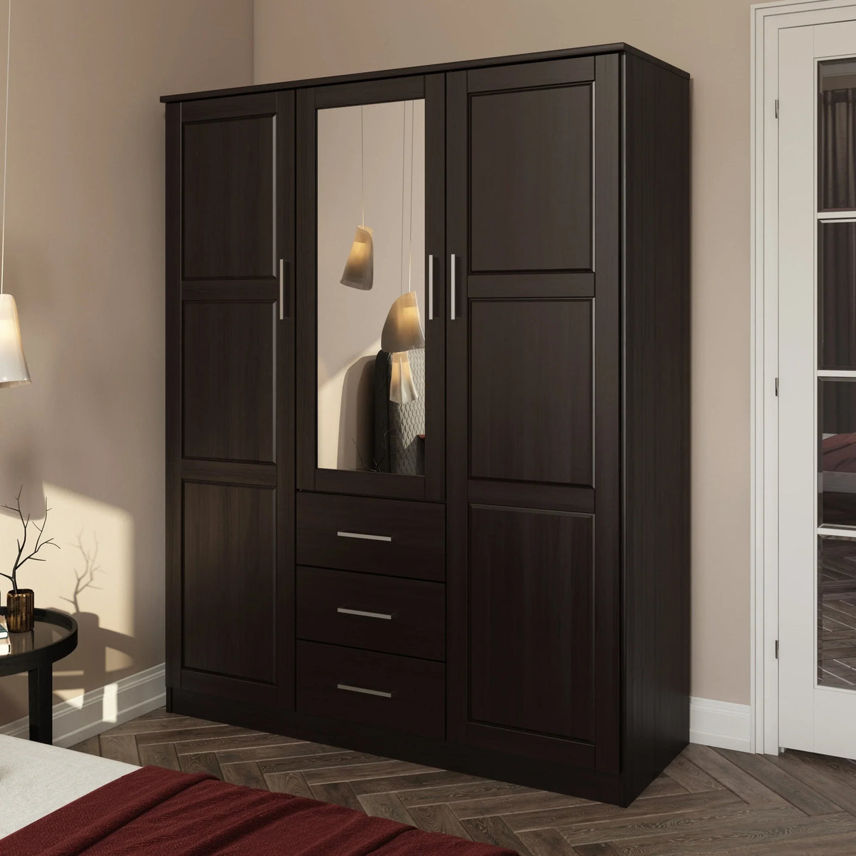 Palace Imports 100% Massivholz Cosmo Kleiderschrank mit 3 Türen mit Massivholz- oder Spiegeltüren