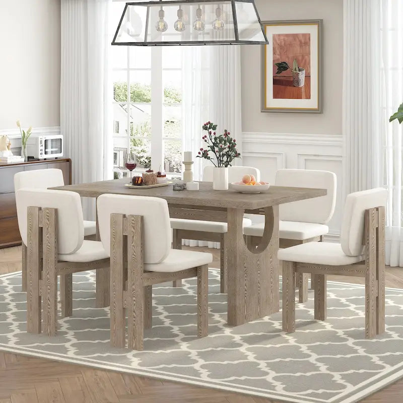 7-teiliges Esszimmer-Set aus Holz im Übergangsstil mit rechteckigem Tisch und 6 Stühlen