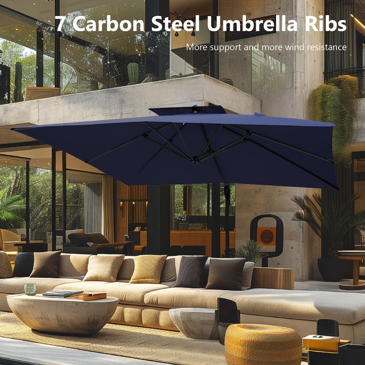 MAISON ARTS 12 Fuß Automatischer Hydraulischer Freischirm Aluminiummast 360 Grad Drehung