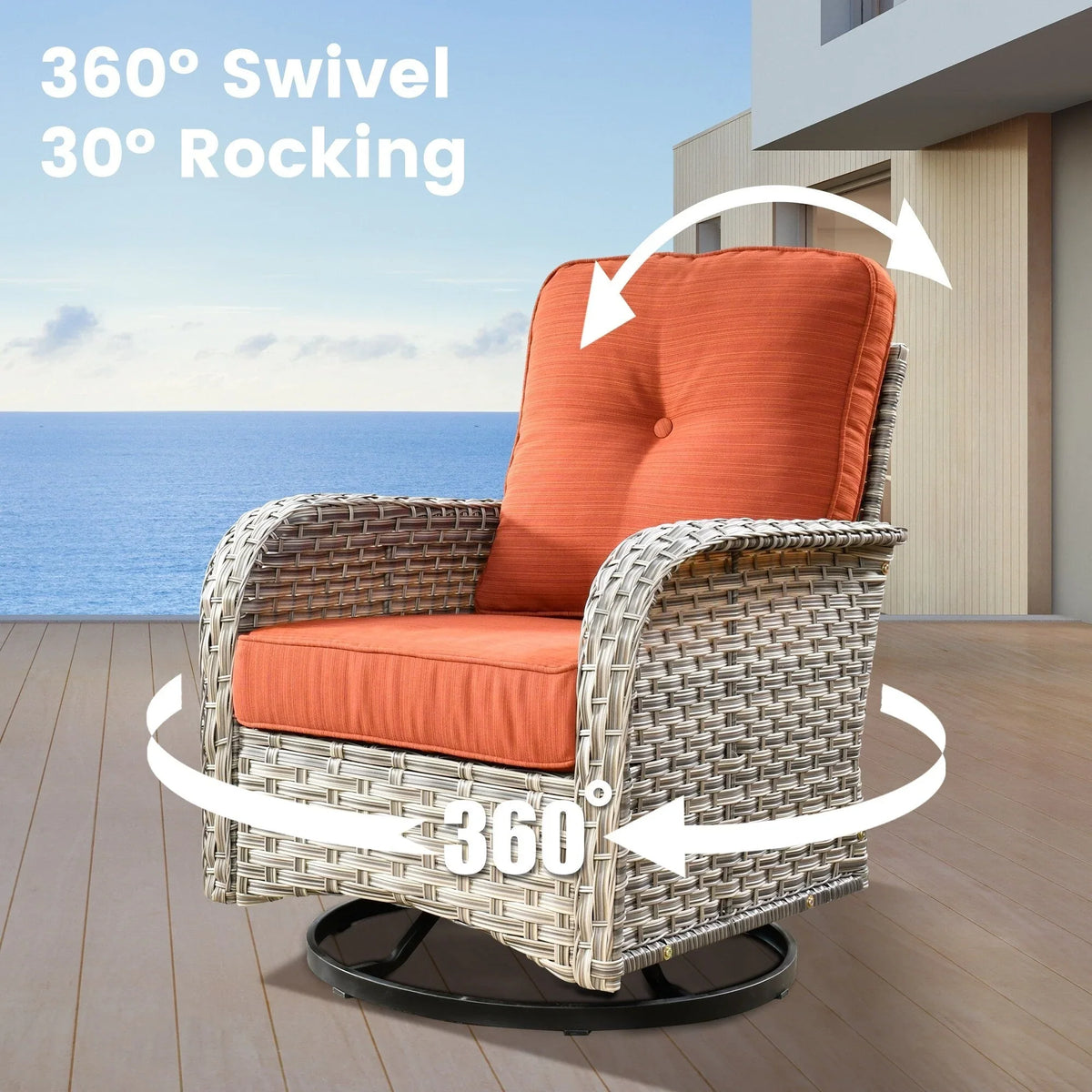 OVIOS 9-teiliges Gartenmöbel-Set aus Korbsessel und Feuertisch