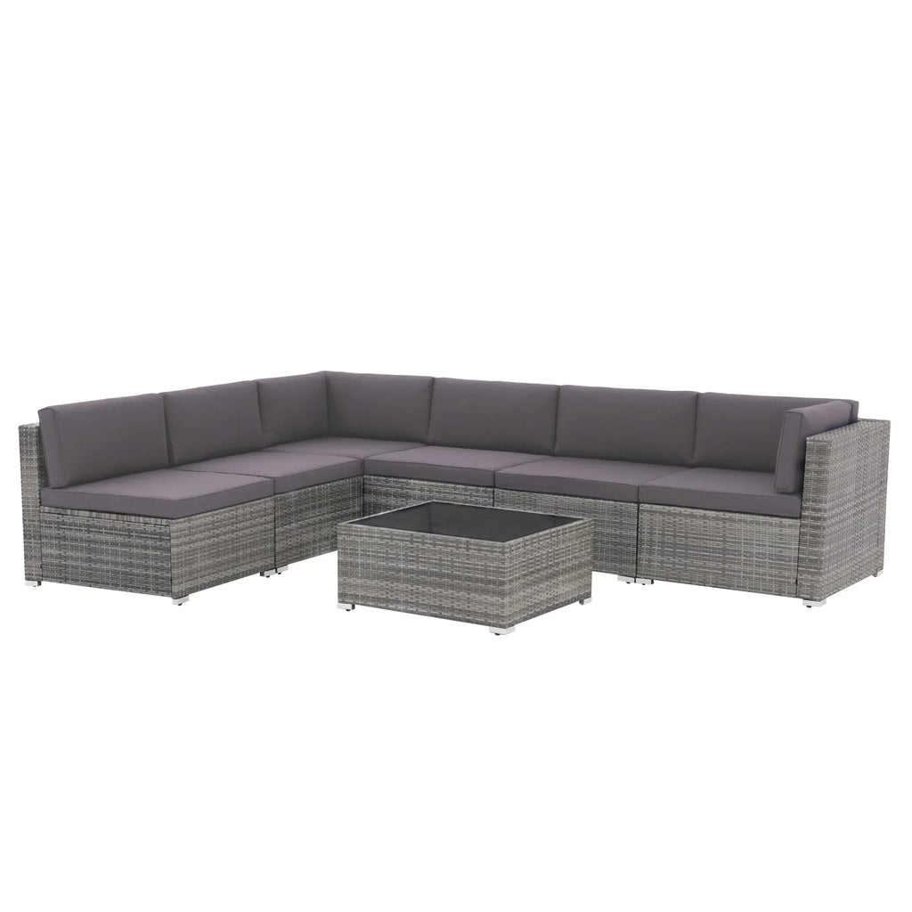 7-teiliges Outdoor-Sofa-Set aus Korbweide/Stahl mit Polstern