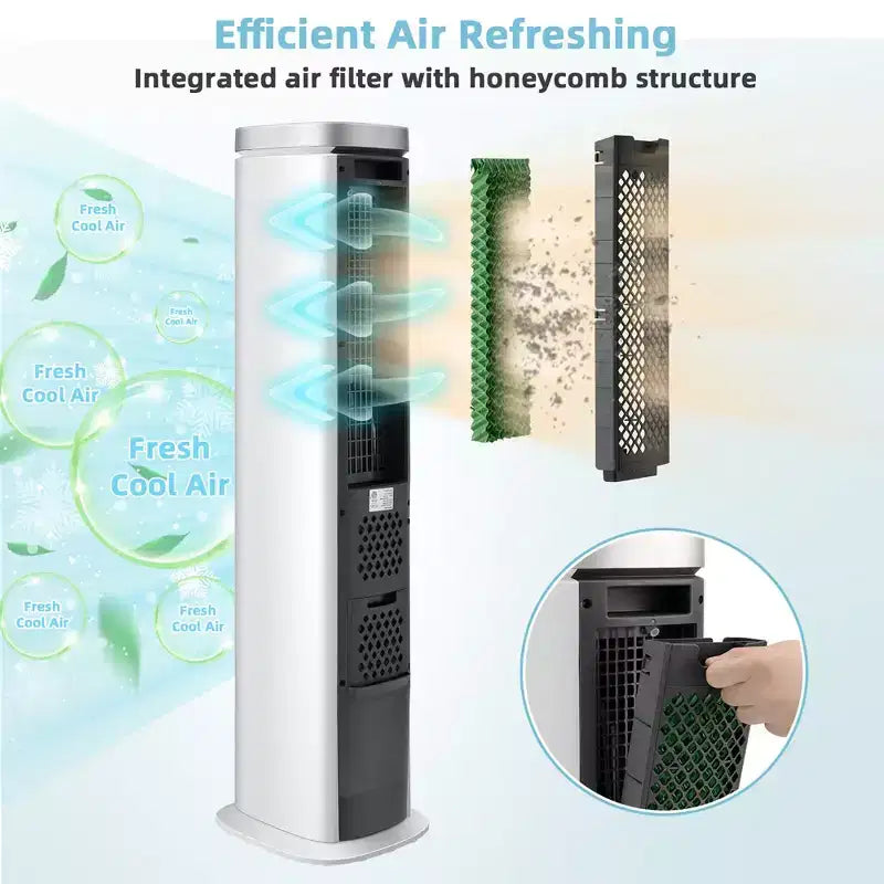 Costway 3-in-1 Tragbarer Verdunstungs-Luftkühler 40'' Turmventilator ohne Rotorblätter mit Zeitschaltuhr