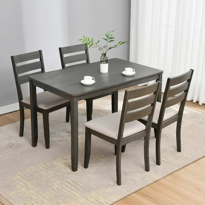 5-teiliges Esszimmerset aus Massivholz 47L (1 Tisch + 4 Stühle mit Sprossenrückenlehne)