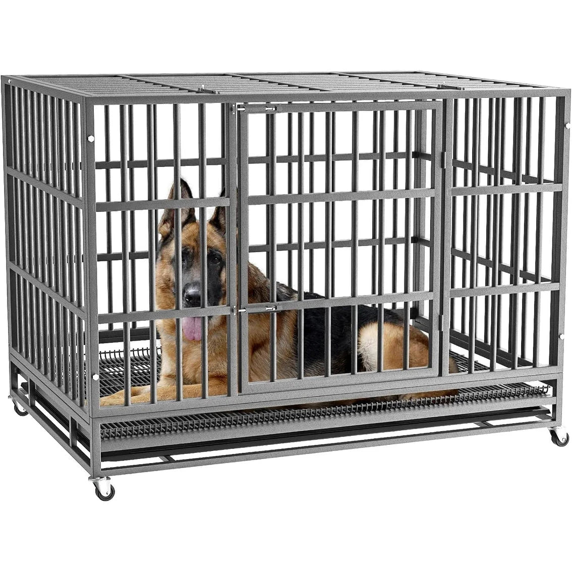 BOSSIN 48/38 Zoll Schwerlast-Hundebox, unverwüstlich, ausbruchsicher, mit feststellbaren Rollen
