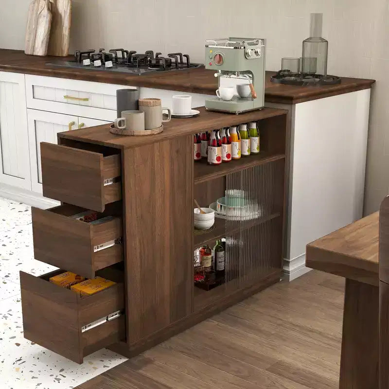 GDFStudio Hikaru Modernes Sideboard Buffet-Schrank mit Glasschiebetüren und Schubladen