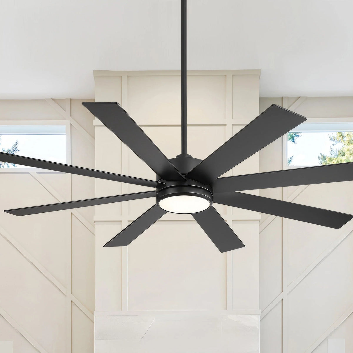 65-Zoll-LED-Deckenventilator mit 8 Flügeln, Licht und Fernbedienung, Schwarz