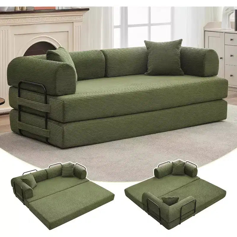 2-in-1 Schlafsofa, bequemes klappbares Cord-Schlafsofa mit tiefer Sitzfläche und breiten Armlehnen, knochenloses Sofa, für Wohnzimmer, Apartments