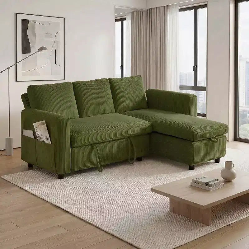 Dyonery 81 Sektional-Schlafsofa, L-förmige Ausziehcouch mit beidseitigem Stauraum, USB, verstellbare Rückenlehne