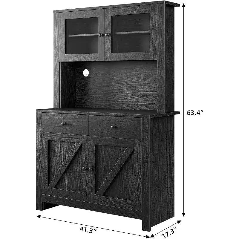 Küchenschrank mit Mikrowellenständer, Vitrinenschrank mit Anrichte und verstellbaren Einlegeböden, für Küche, Esszimmer