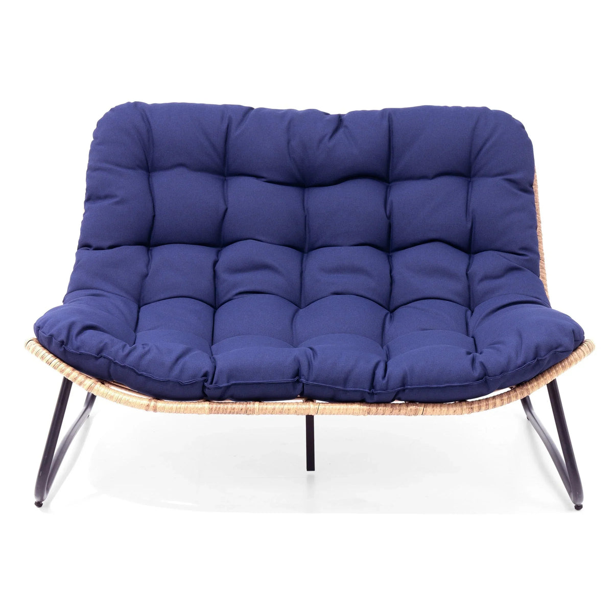 Doppelsessel Papasan mit Kissen, wetterfestes PE-Rattan und Metallrahmen für Innen- und Außenbereich