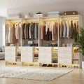 Besiost 4er-Set Kleiderschrank-Organizer mit Holzschubladen und Kleiderstangen