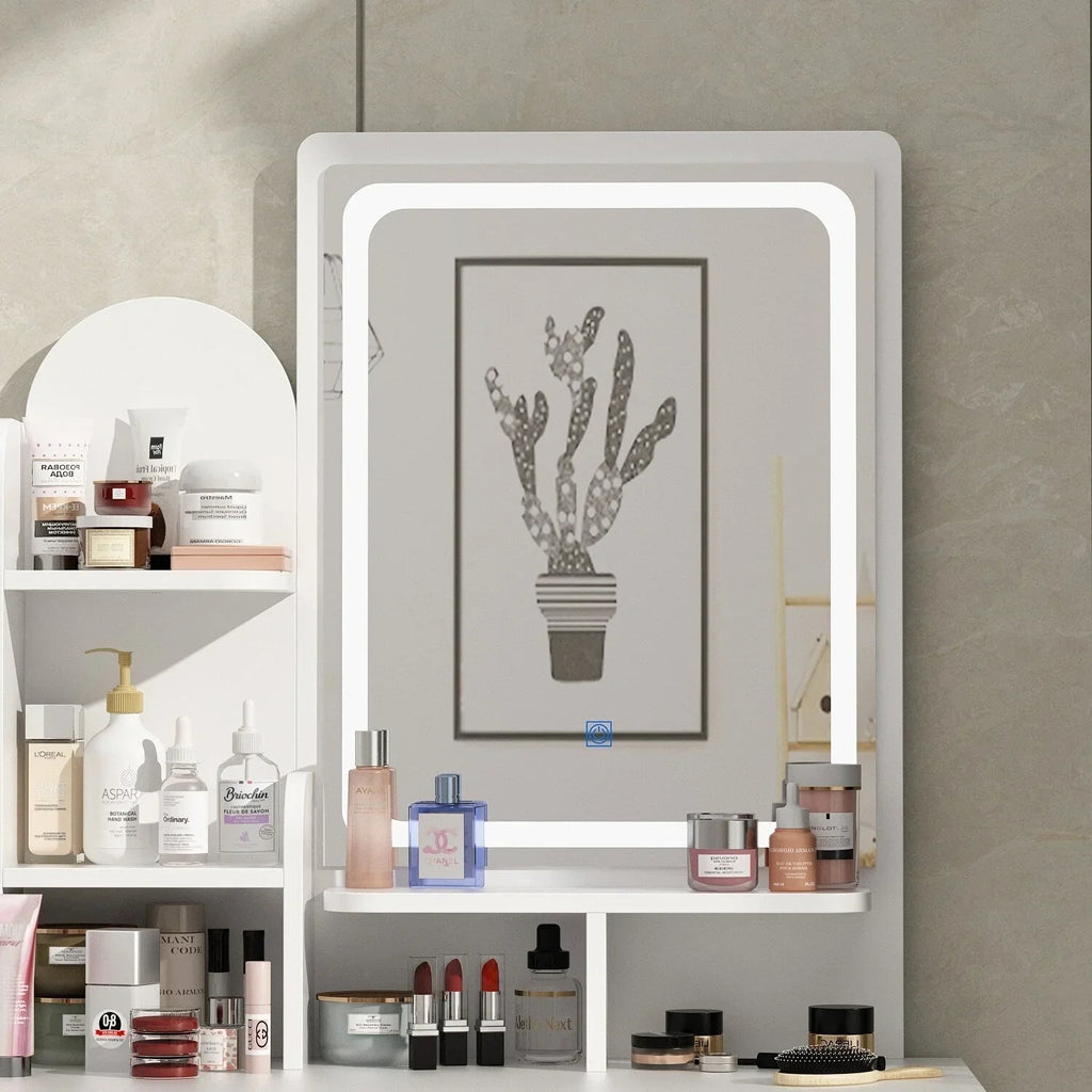 Schminktisch-Set mit LED-Beleuchtung, Spiegel und Hocker