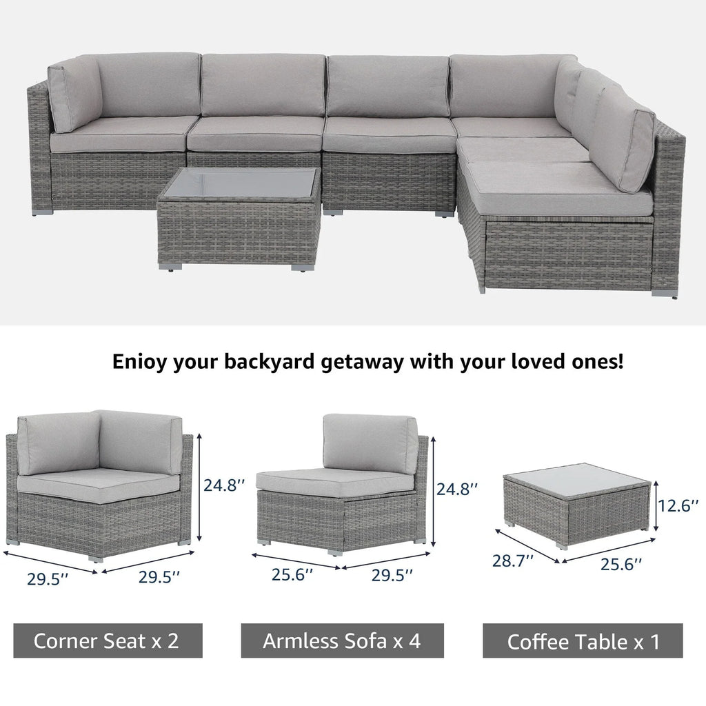 7-teiliges Outdoor-Sofa-Set aus Korbweide/Stahl mit Polstern