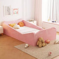 JOYMOR Kleinkindbett, Bodenbett mit Sicherheitsgeländer, Montessori-Kleinkindbett mit Tierohren, Pink