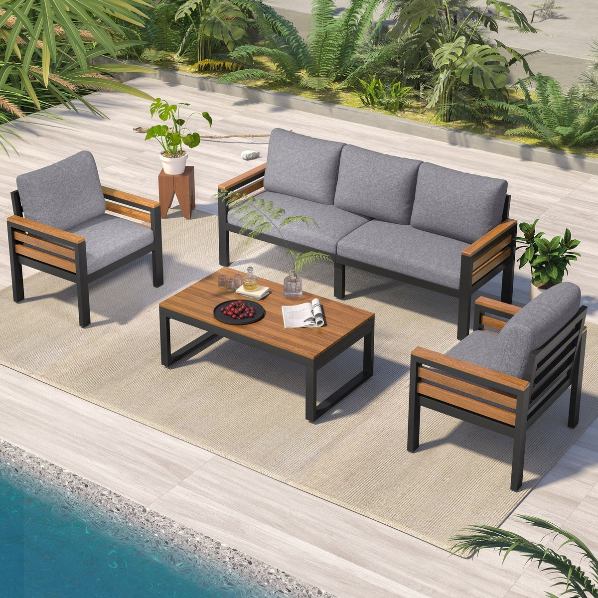 4-teiliges Outdoor-Gartenmöbel-Set mit Sofa