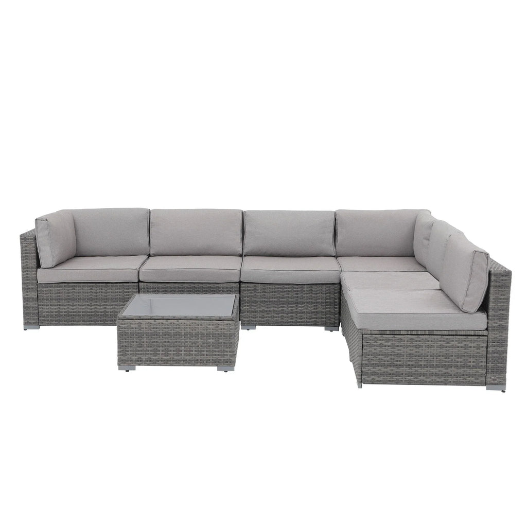 7-teiliges Outdoor-Sofa-Set aus Korbweide/Stahl mit Polstern