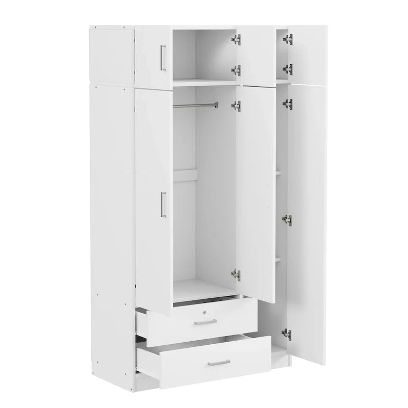 3-türiger Spiegelkleiderschrank mit 2 Schubladen und Aufsatzschrank