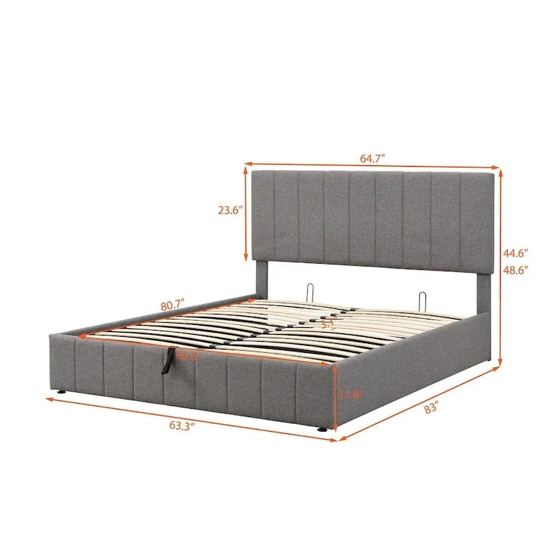 Queen-Size-Polster-Plattformbett mit hydraulischem Aufbewahrungssystem – Beige