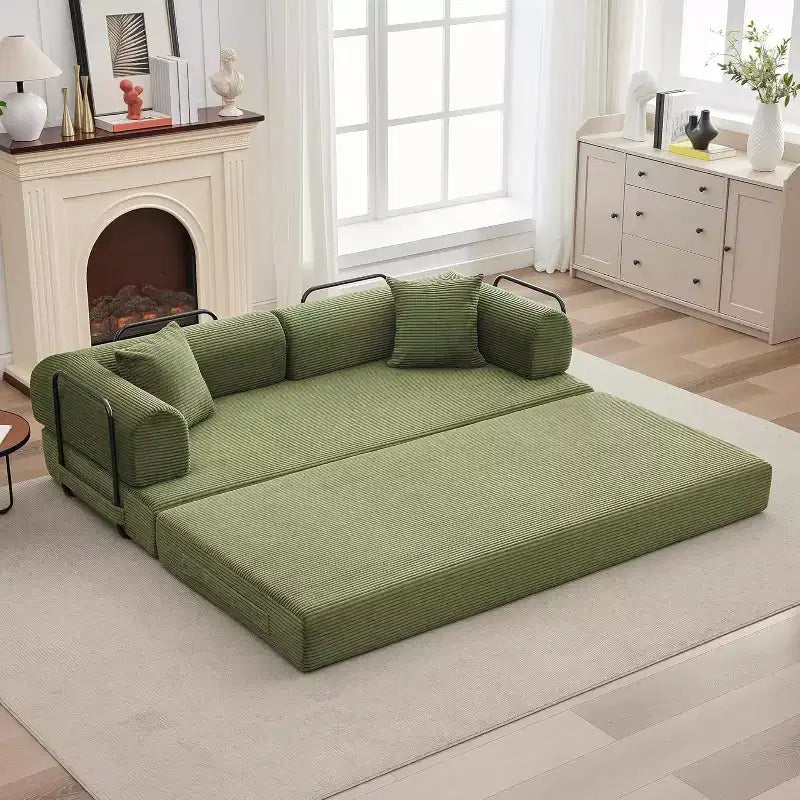 2-in-1 Schlafsofa, bequemes klappbares Cord-Schlafsofa mit tiefer Sitzfläche und breiten Armlehnen, knochenloses Sofa, für Wohnzimmer, Apartments