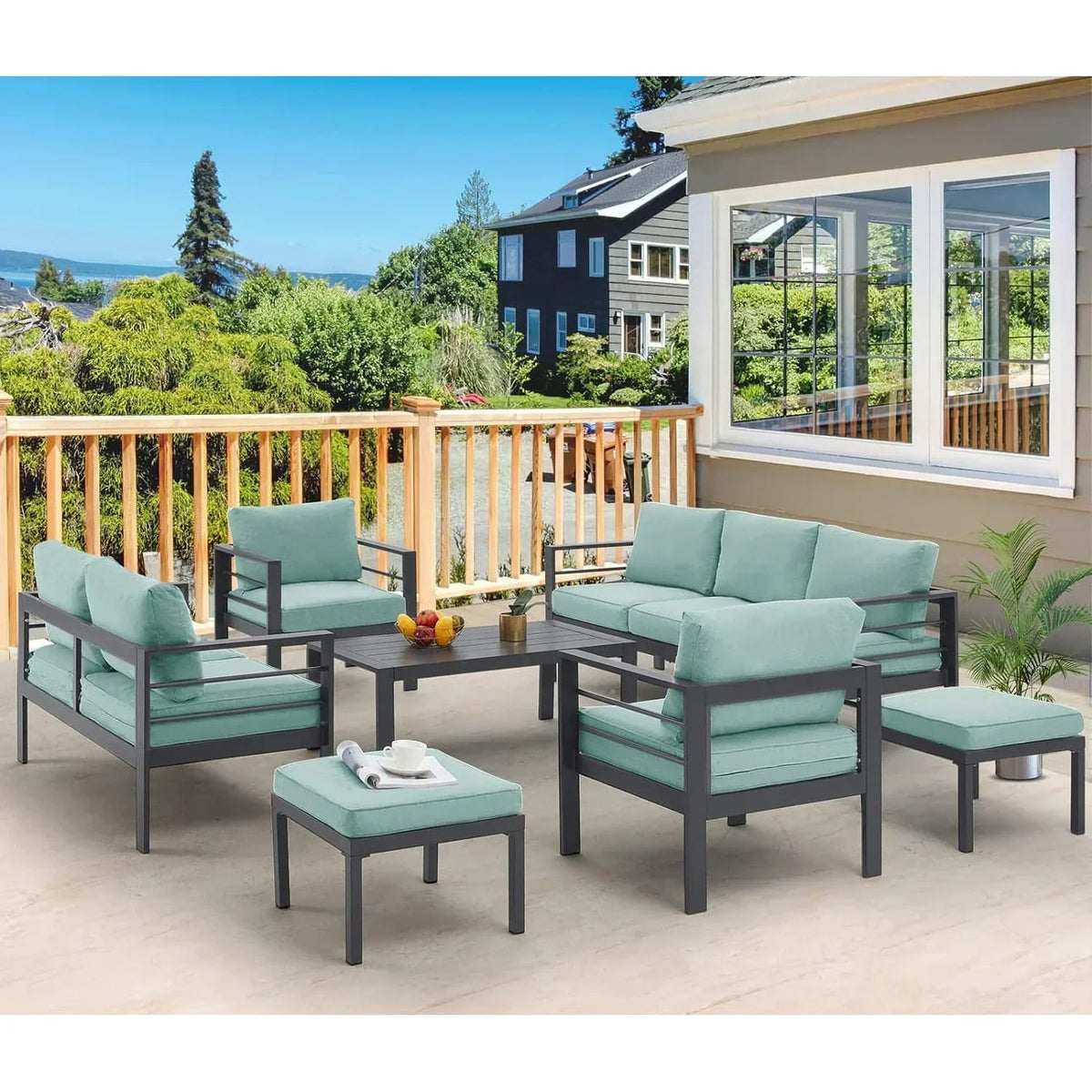 AECOJOY 7-teiliges Aluminium-Terrassenmöbel-Set Outdoor-Gesprächsgarnitur