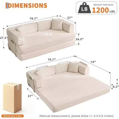 5-in-1 Schlafsofa, 78.8 Modulares Cord-Schlafsofa mit stabilem Rahmen, Multifunktions-Futon für kleine Räume, Wohnzimmer und Gästezimmer