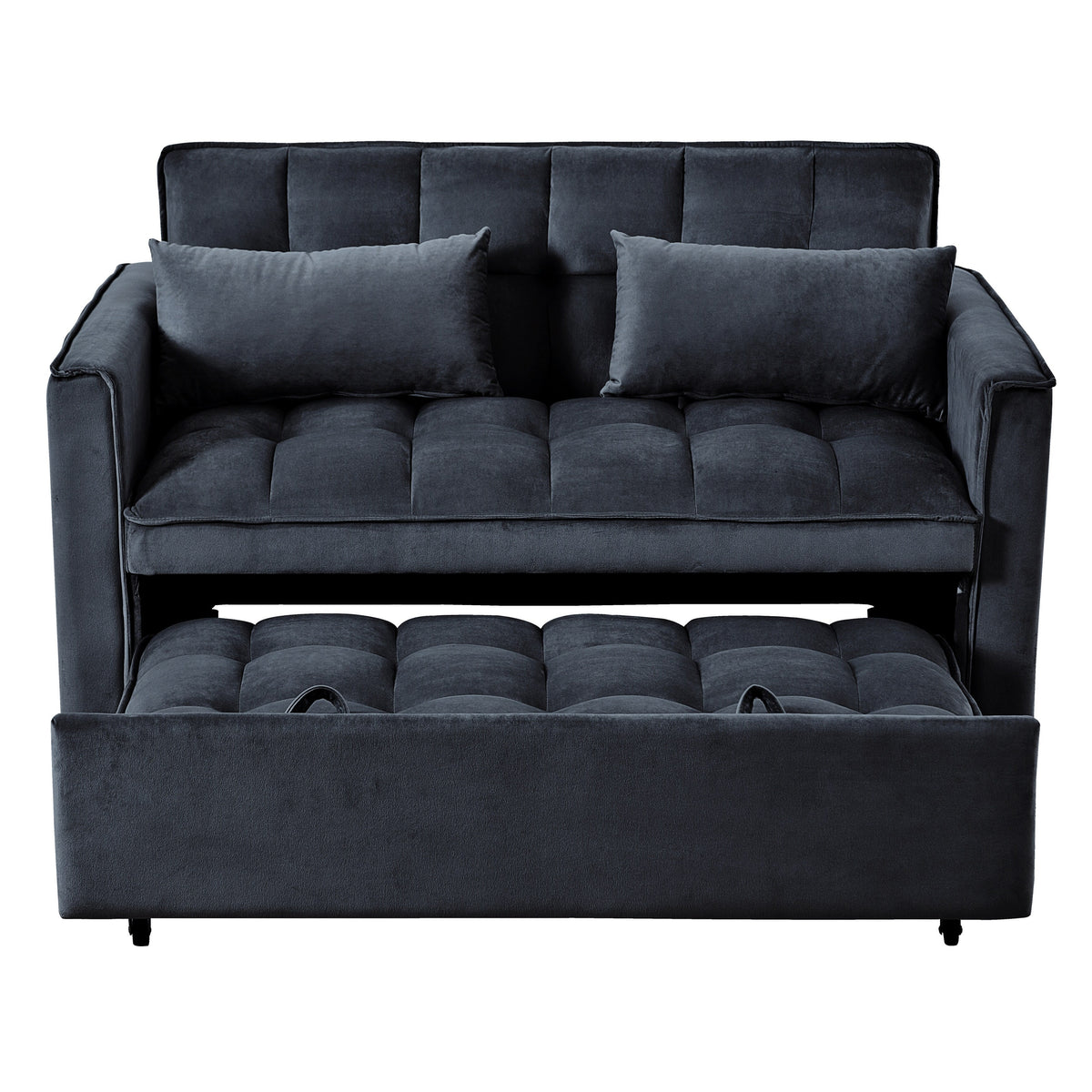 Modernes Schlafsofa zum Ausziehen, 3-in-1 Schlafsofa mit verstellbarer Rückenlehne, Samt-Zweisitzer, Kissen & Seitentaschen