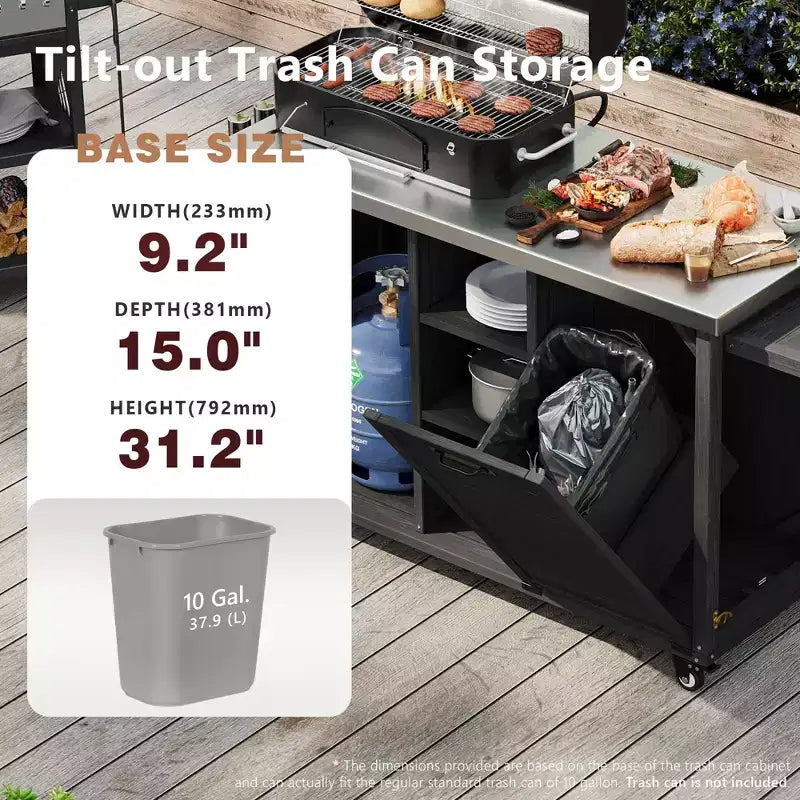 78,3 Zoll Outdoor-Kücheninsel mit Edelstahl-Arbeitsplatte, klappbarer Grillstation und Lagerschränken, Schwarz