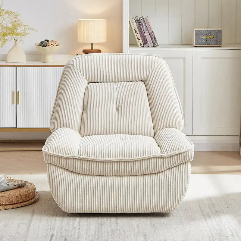 Drehbarer Relaxsessel aus Cord mit Gleitfunktion und Fußstütze für das Wohnzimmer