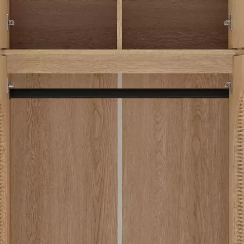 70.87Tall 8-türiger Kleiderschrank mit großer Kapazität, Kleiderstange, verstellbaren Regalböden und Rattantüren