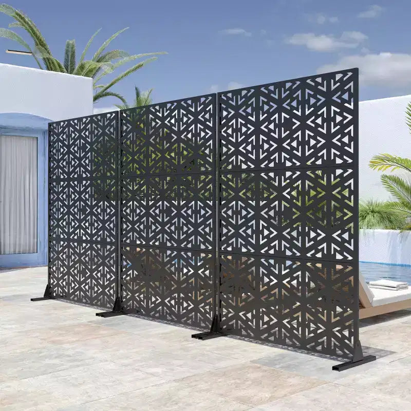 V-förmiges Dreieckmuster Schwarzer verzinkter Stahlparavent | 183H x 120B x 4T cm