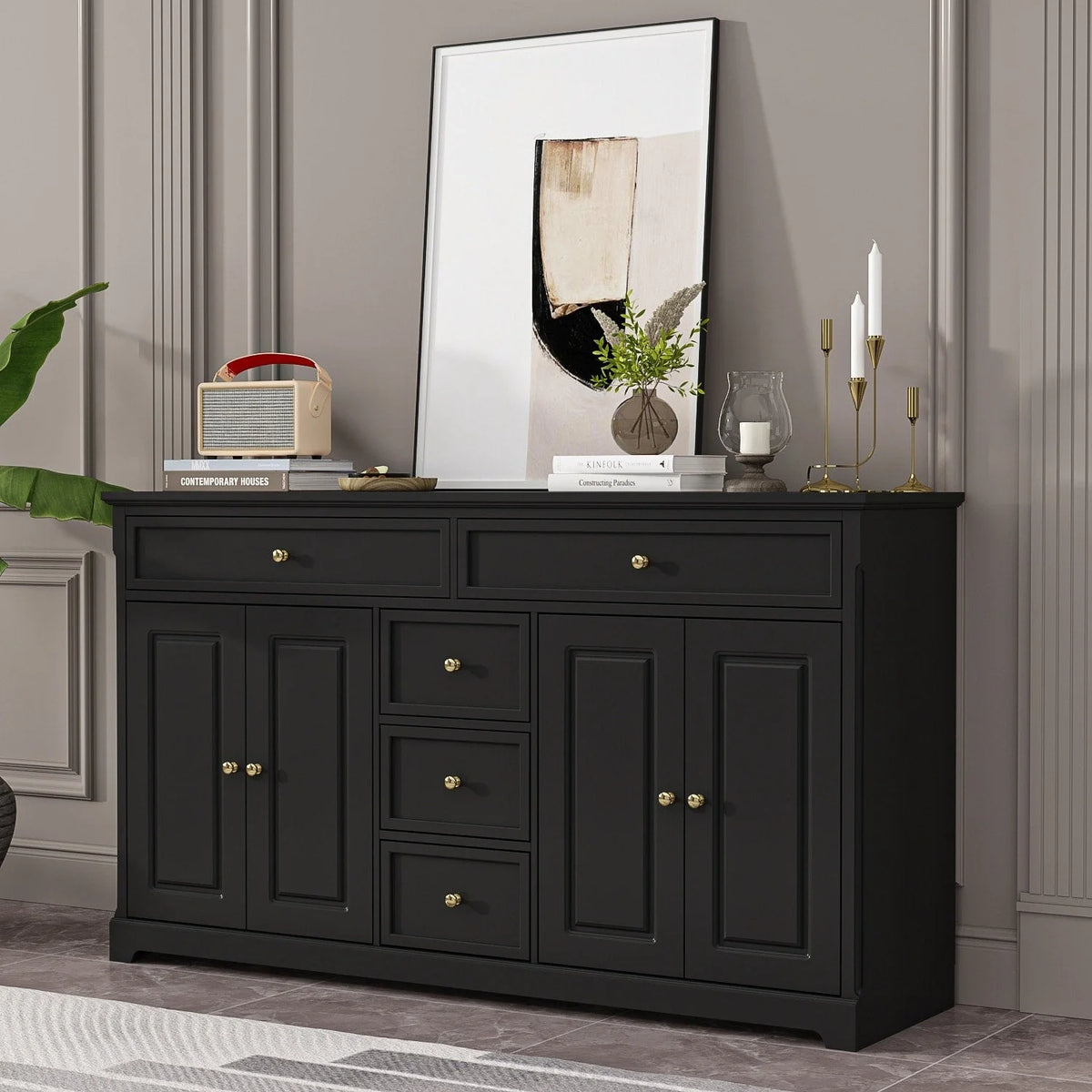 59,1'' Sideboard Buffet Weiß Mid-Century Modern Zeitgenössisch Lackiert