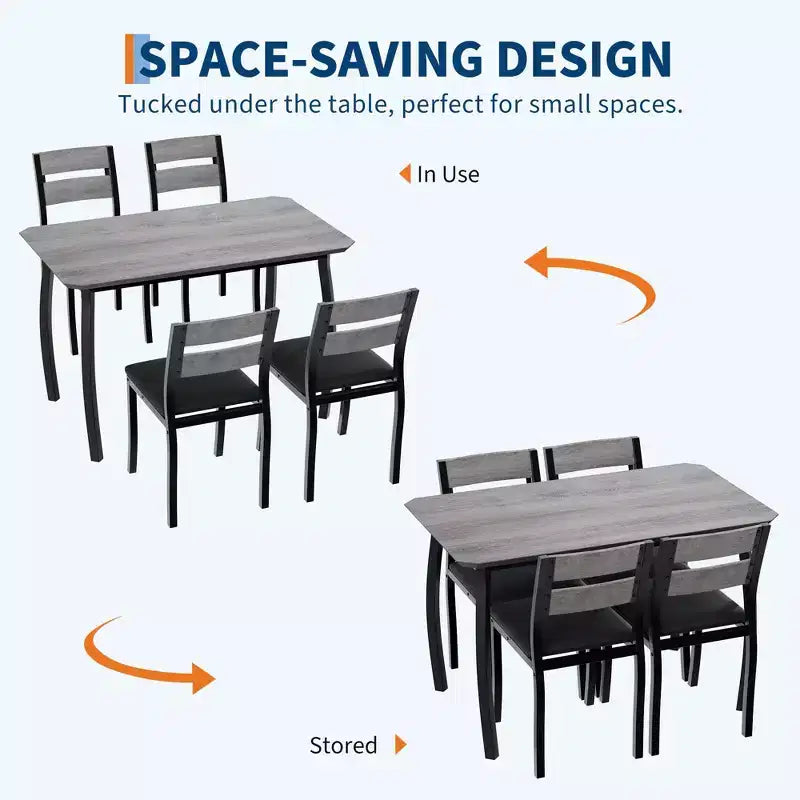 5-teiliges Küchenstuhl- und Tischset mit Metallrahmen und abgeschrägtem Design
