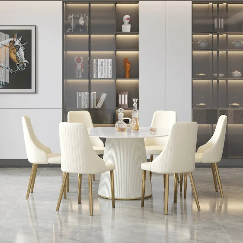 Runder Esstisch für 6 Personen (Ø 135 cm) mit gesinterter Steinplatte und Lazy Susan