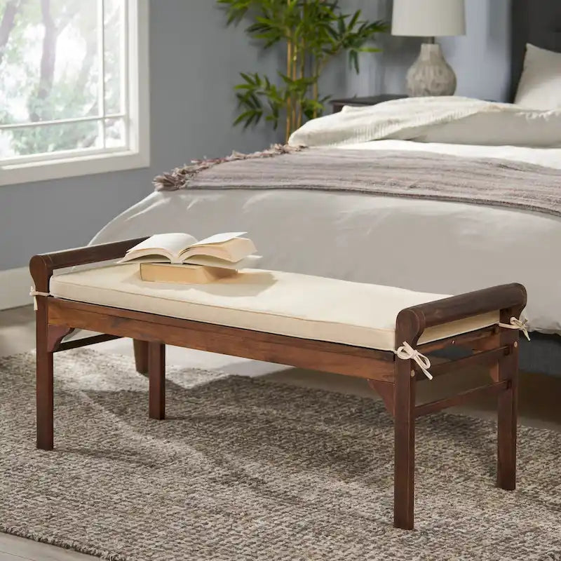 Nelson Rustic Akazienholzbank mit Kissen von Christopher Knight Home