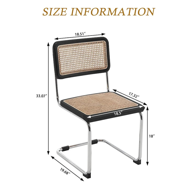 Esszimmerstühle 2er-Set, gepolsterte Küchenstühle aus Naturrattan, armlose Akzentstühle Beistellstühle