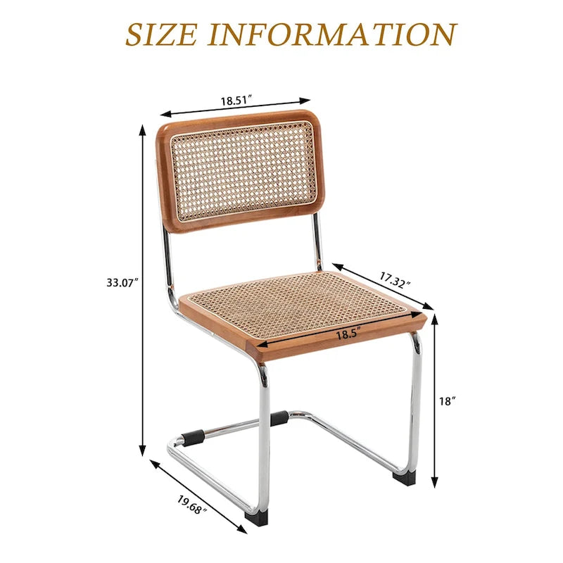 Esszimmerstühle 2er-Set, gepolsterte Küchenstühle aus Naturrattan, armlose Akzentstühle Beistellstühle