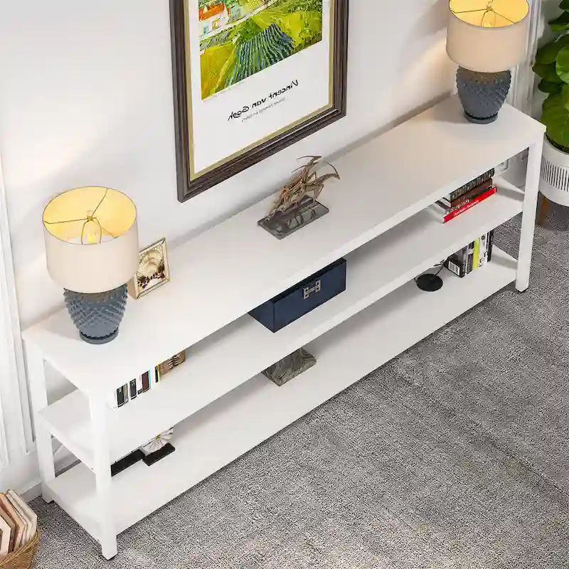 Extra langer Konsolen-Sofatisch mit Metallrahmen für den Eingangsbereich, 3-stöckiger TV-Ständer