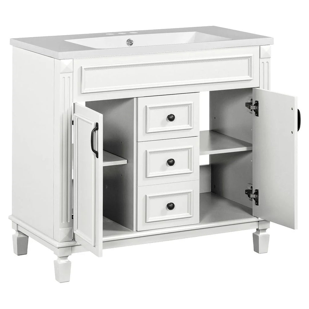 Moderner 36'' Badschrank mit Aufsatzwaschbecken und Spiegelschrank, 2 Türen und 2 Schubladen